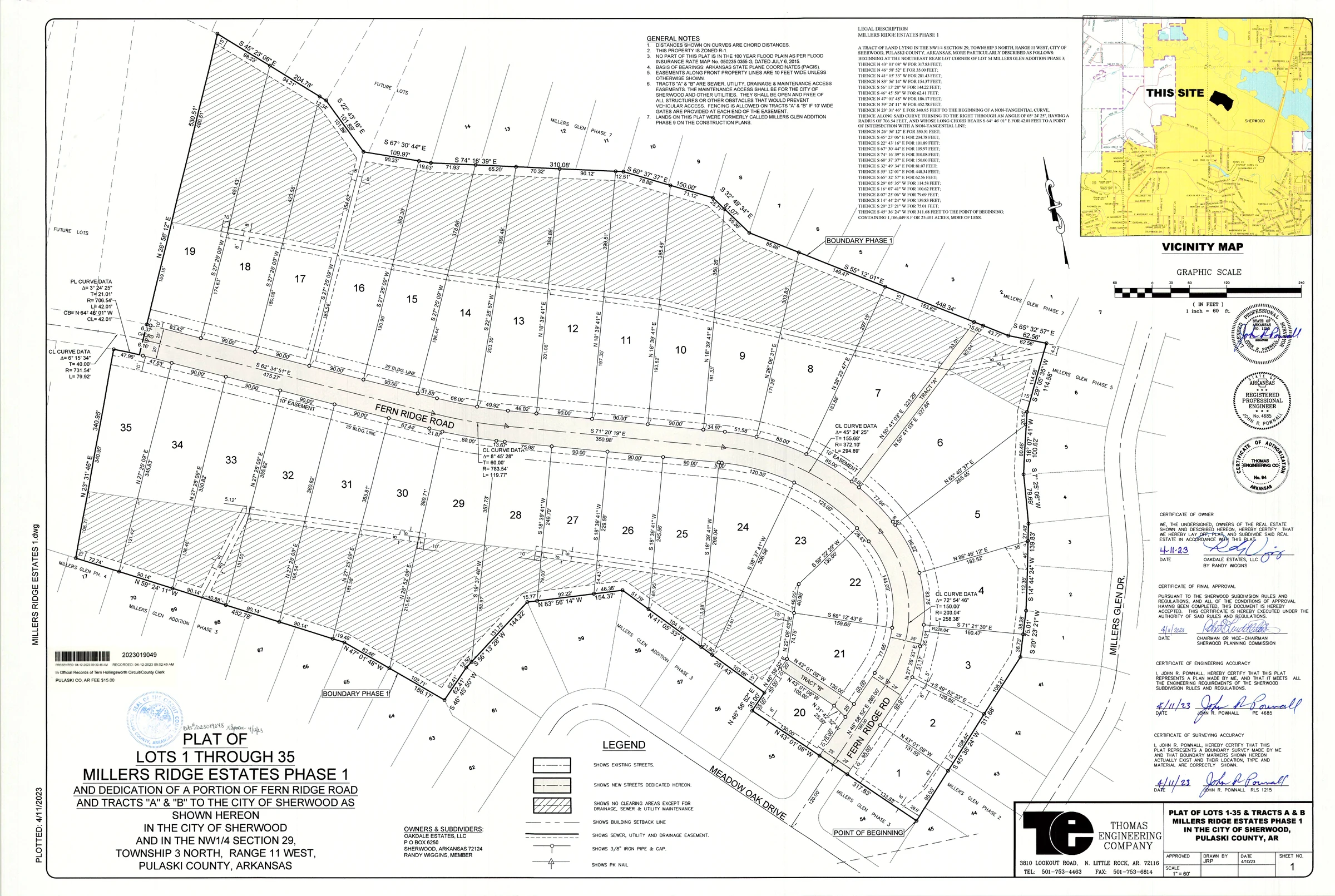 Recorded plat of Miller’s Ridge Estates Phase 1